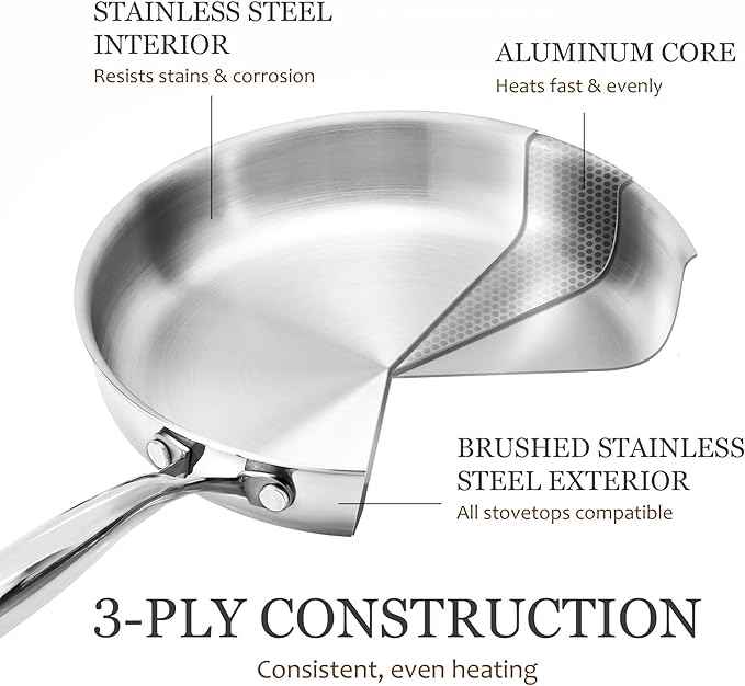 CAROTE 21pcs Tri-Ply Stainless Steel Cookware Set, Pots and Pans Set, Non Toxic Induction Kitchen Cooking Sets, Cookware Collection, Mirror Polish, Silver