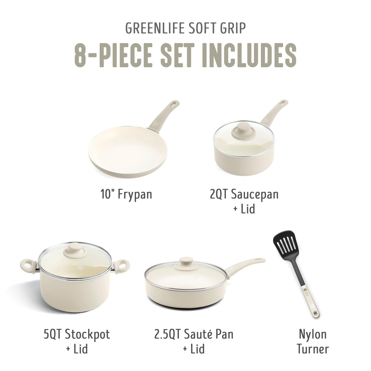 8 Piece Nonstick Cookware Set (8 Piece Cookware Set / Cream)
