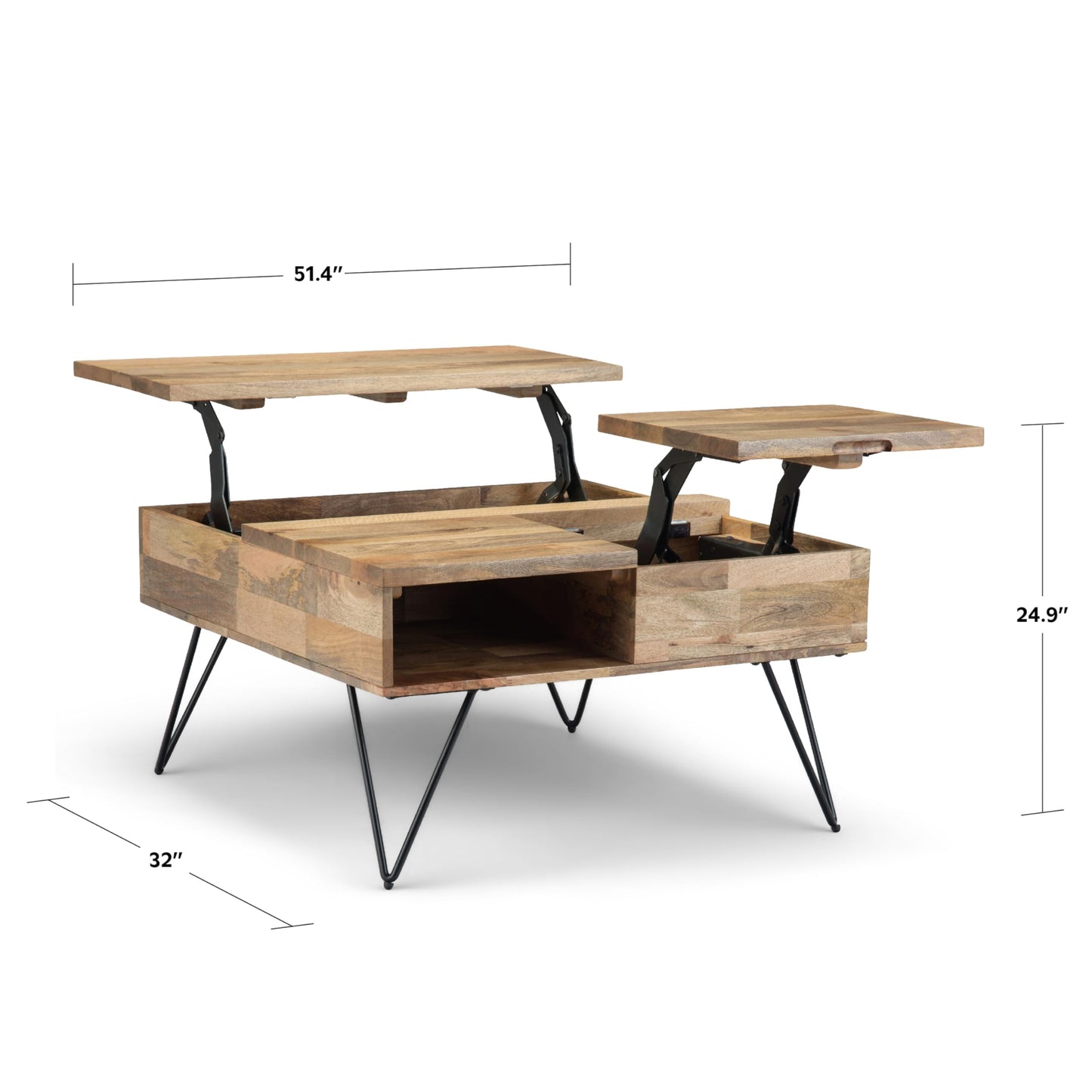 Hunter 32" Wide Solid Mango Wood Square Coffee Table in Natural (Lift Top Coffee Table / 32 inch / Refined Natural)