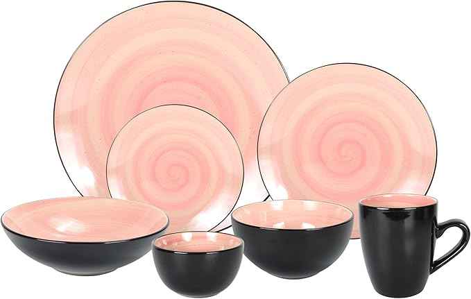 Stoneware Sonoma 56pc Dinnerware Set, Black + Speckled Spin Wash Rose
