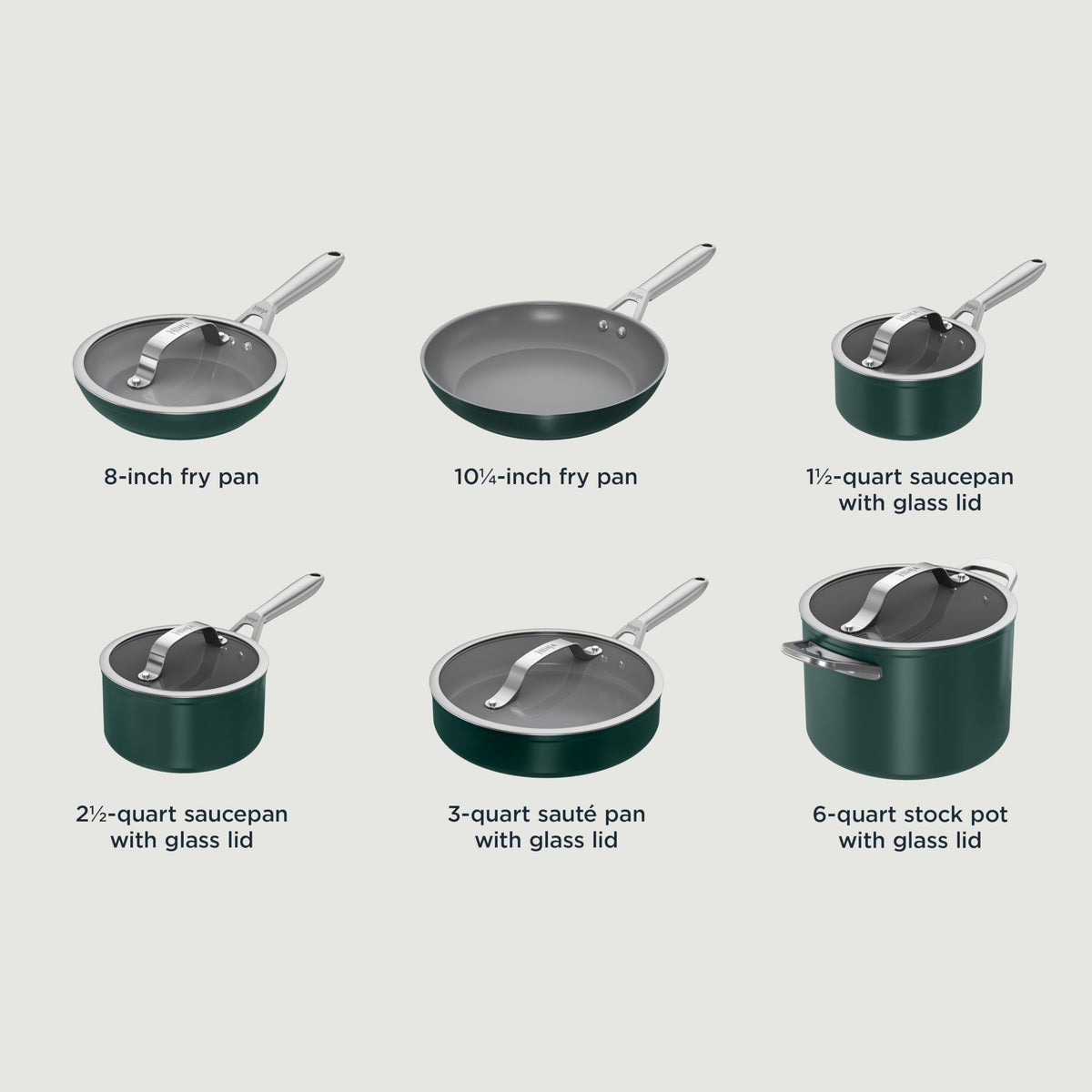 Ceramic Pro 11Piece Cookware Set (11-piece / Green)