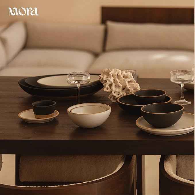 MORA Mega and Giant Serving Dishes Set of 2, 16 inch and 14 inch Ceramic Pottery Oval Platters - Microwave, Oven and Dishwasher Safe - Liquorice