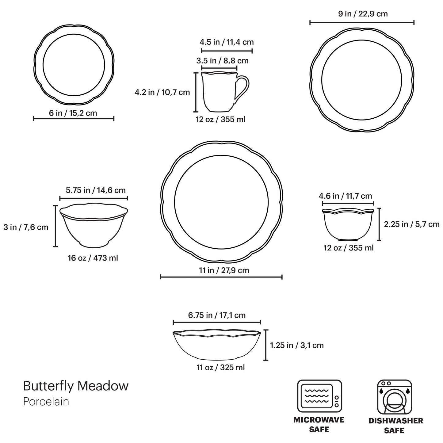 Butterfly Meadow Porcelain 28 (28-Piece Dinnerware Set)