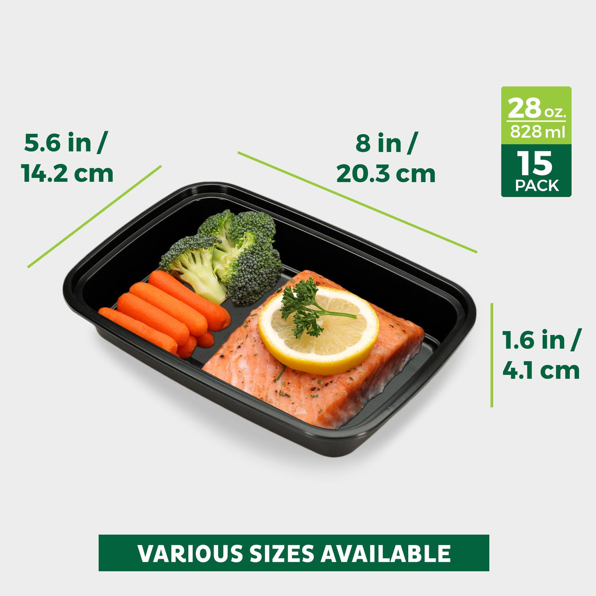 Meal Prep Containers 15 Count (Black / 28OZ-15PK)