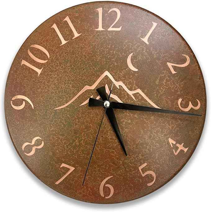 Handmade Pure Copper Wall Clock for Home Decoration, Decor Clock for Living Room, Bedroom and Kitchen, Rustic Decorative Mural Clock Art for Farmhouse (Rusty Landscape, 11)