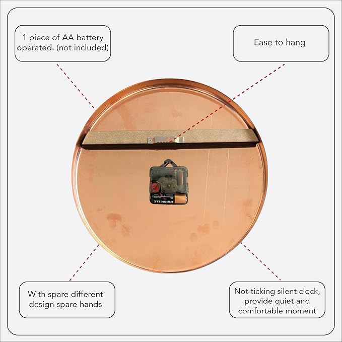 Handmade Pure Copper Wall Clock for Home Decoration, Decor Clock for Living Room, Bedroom and Kitchen, Rustic Decorative Mural Clock Art for Farmhouse (Lines of Time, 11)
