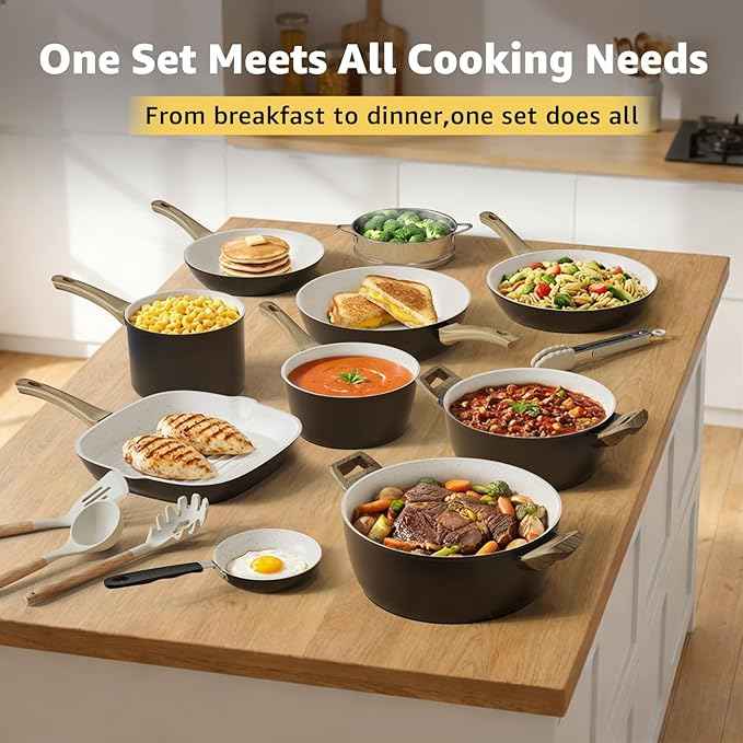 25-Piece Pots and Pans Set Non Stick,Titanium Ceramic Cookware Set Non Toxic,Long-Lasting,PFAS Free,Induction Compatible,Complete Kitchen Set for All Cooking Needs