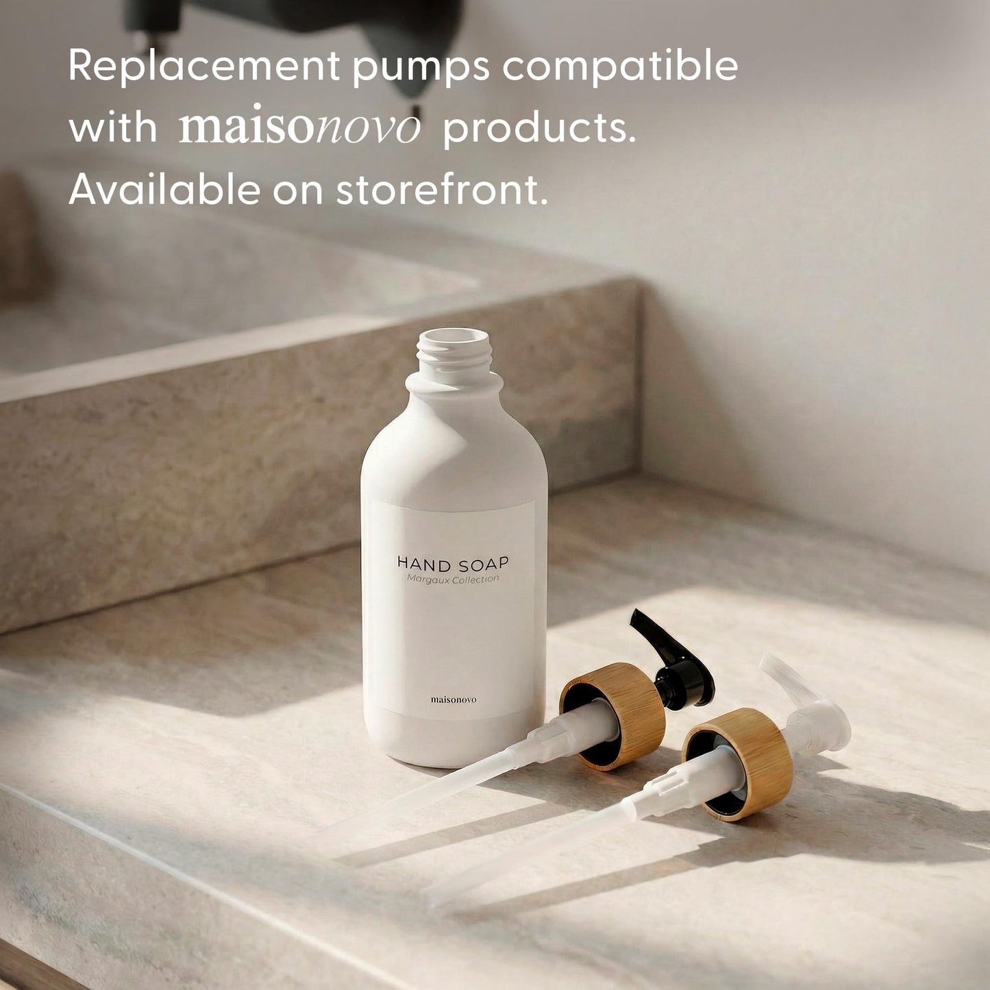 Soap Dispenser Bathroom Set of 2 (White Bottles White Pumps)