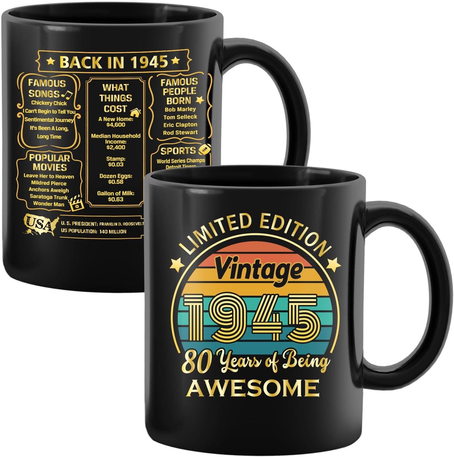QUPT 80th Birthday Gifts for Women Men, 80th Birthday Gifts for Him, 1945 Birthday Gifts for Women Men, 80 Years Old Gifts, 1945 Birthday Gifts for Her Him, 80th Birthday Presents Coffee Mug