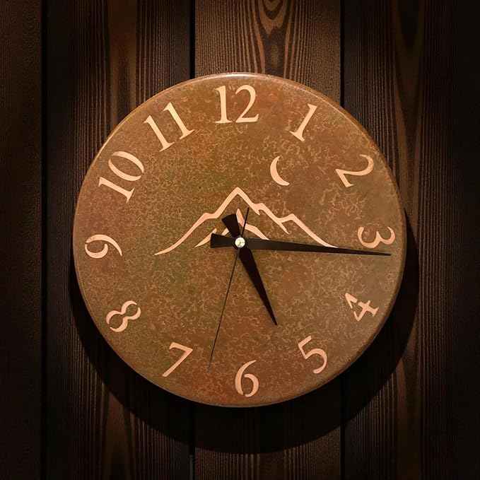 Handmade Pure Copper Wall Clock for Home Decoration, Decor Clock for Living Room, Bedroom and Kitchen, Rustic Decorative Mural Clock Art for Farmhouse (Rusty Landscape, 17.7)