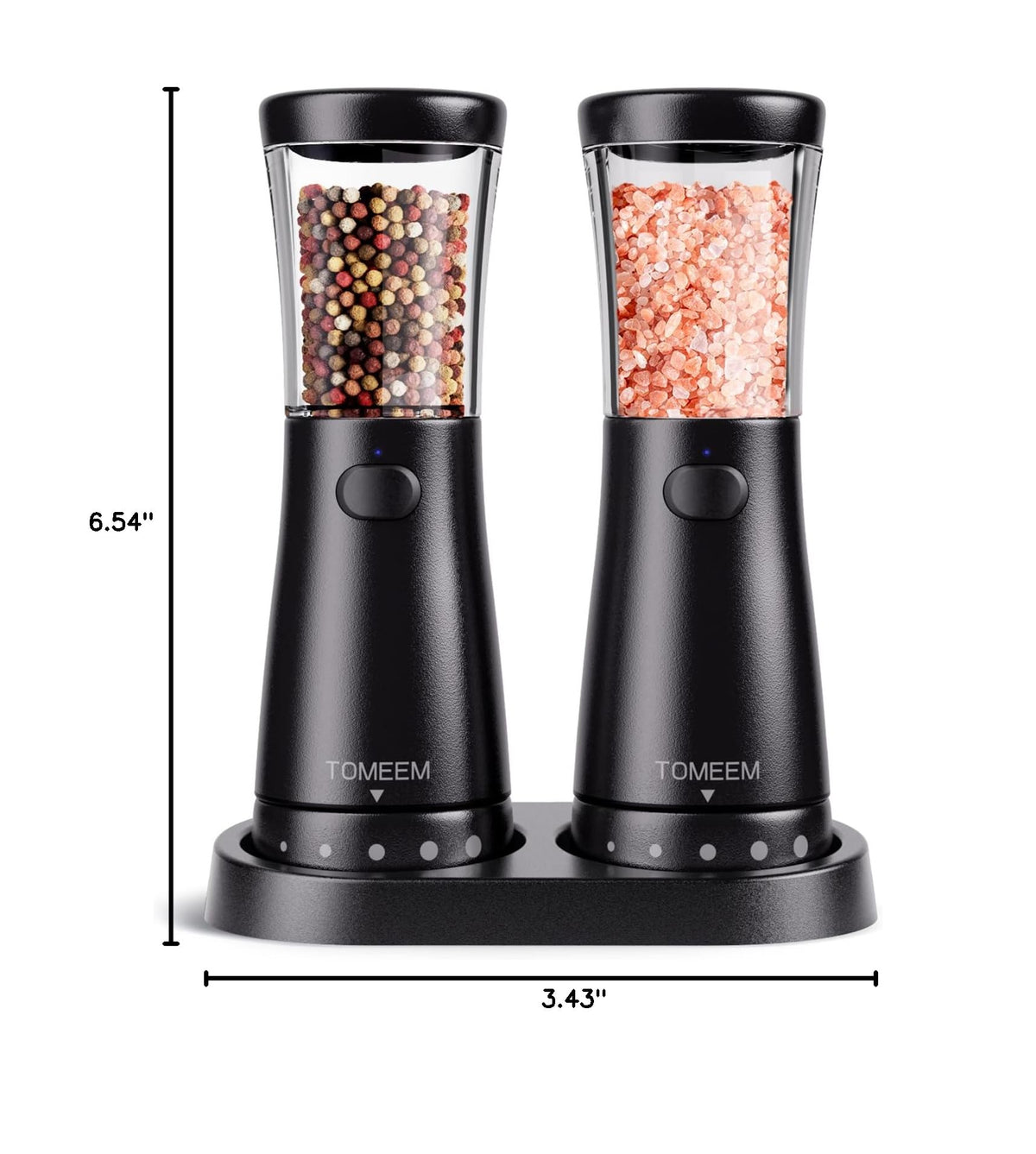 Electric Salt and Pepper Grinder Set with Storage Base (Matte Black)