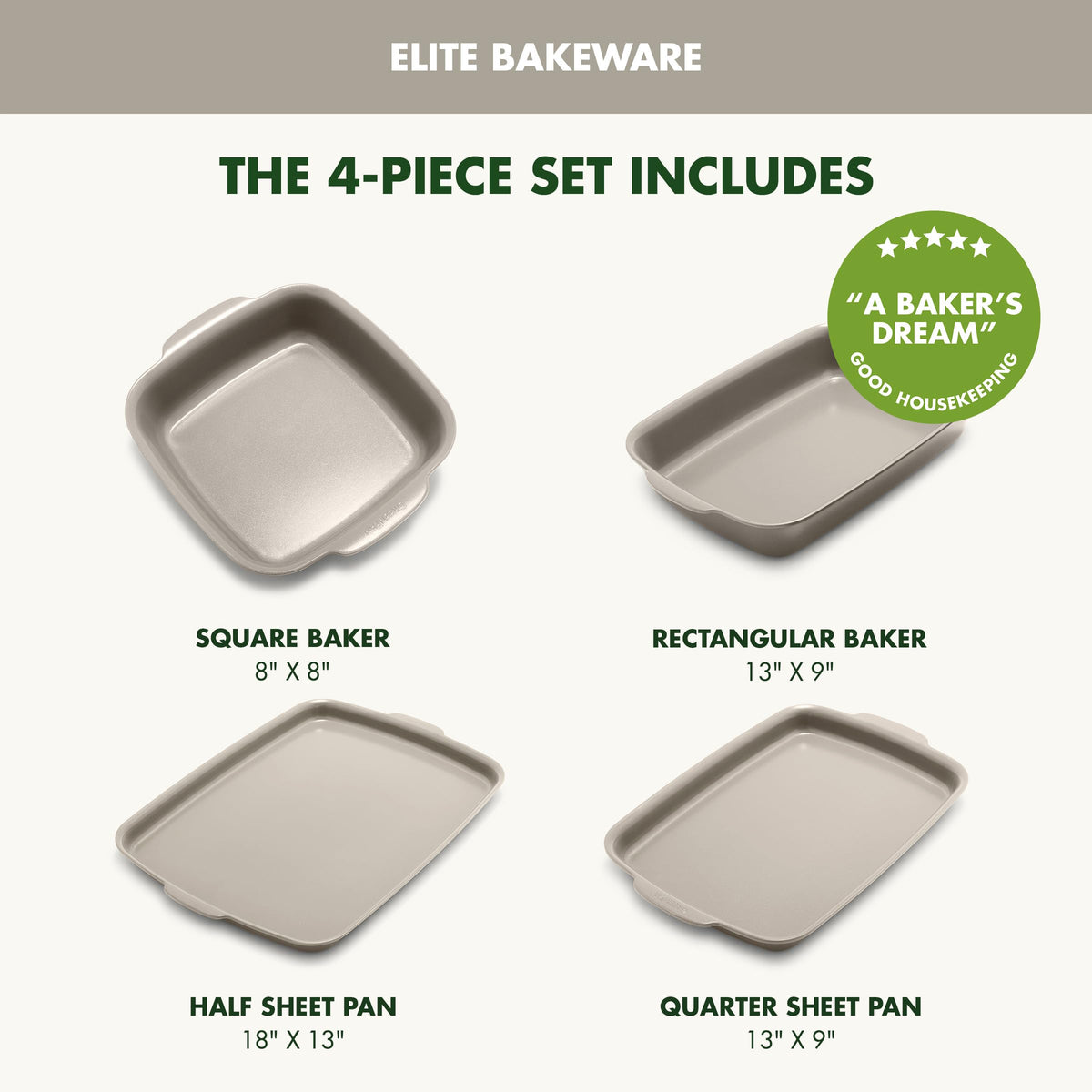 Premiere Ovenware Healthy Ceramic Nonstick 4 Piece Bakeware Set (4 Piece Bakeware Set / Taupe)