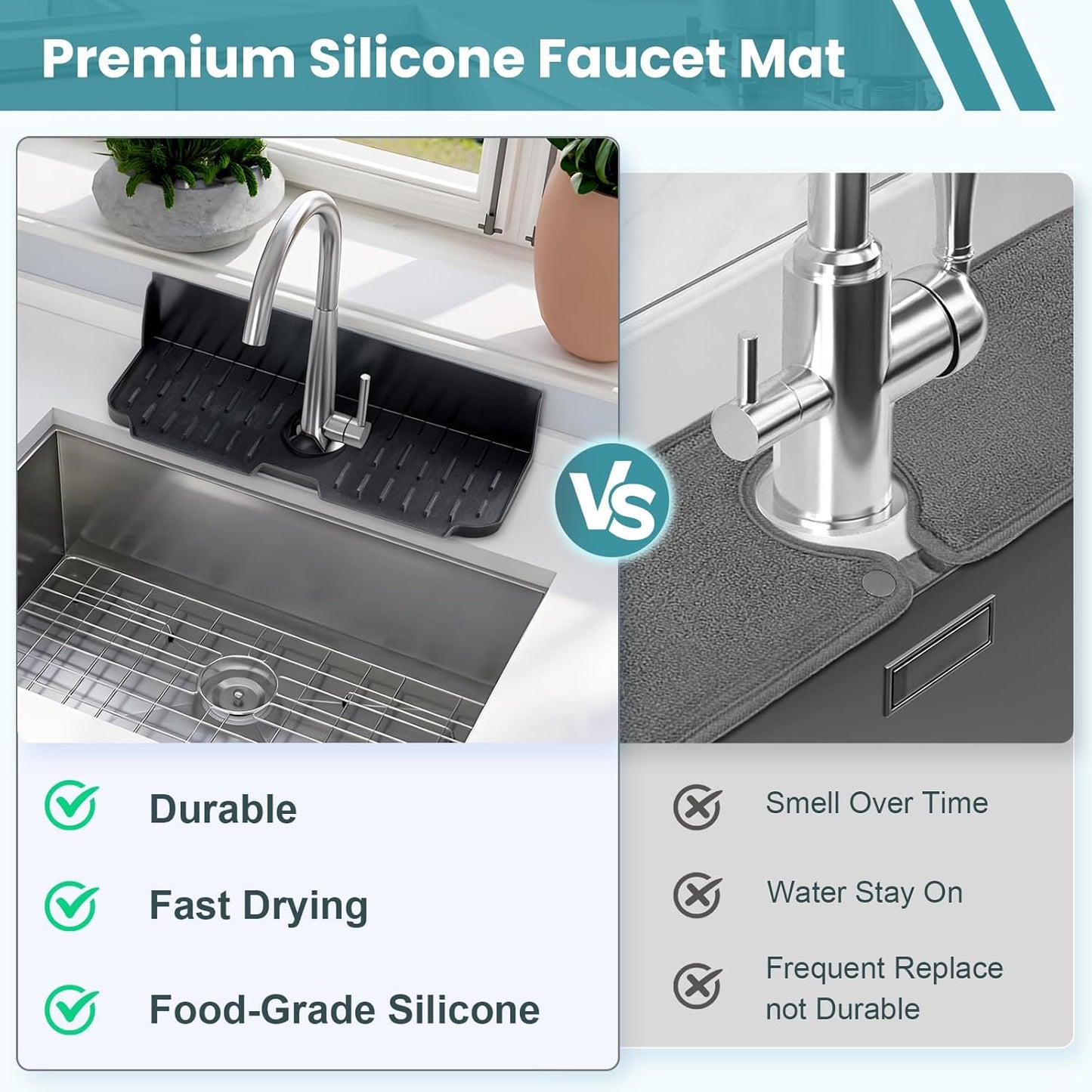 Silicone Kitchen Sink auto Drain Organizer, Kitchen countertop and Sink Splash Guard.Kitchen Sponge Rack and organizing Shelf，Suitable for Cleaning Tools, dispensers, Bottles, Cups (Transparent)