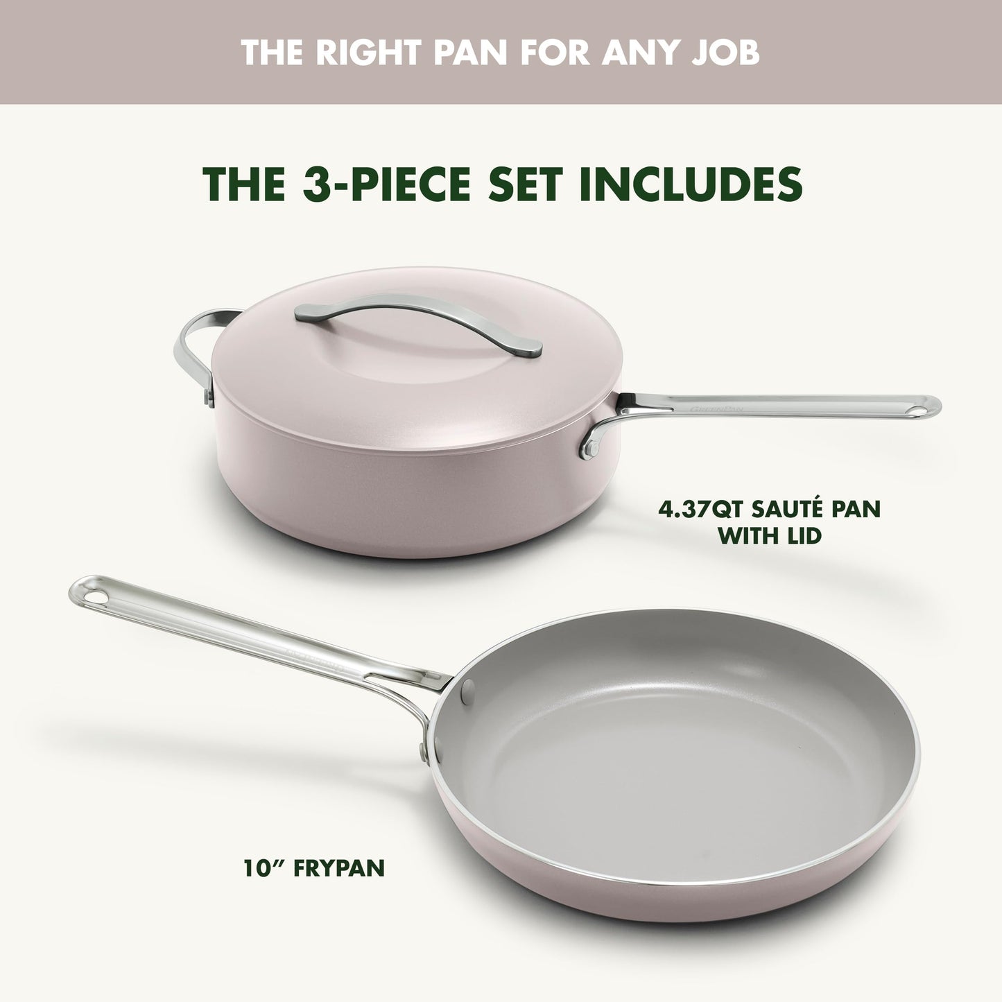 Nova 10” Frying Pan Skillet and 4.37QT Sauté Pan with Lid (3 Piece Cookware Set / Clay)