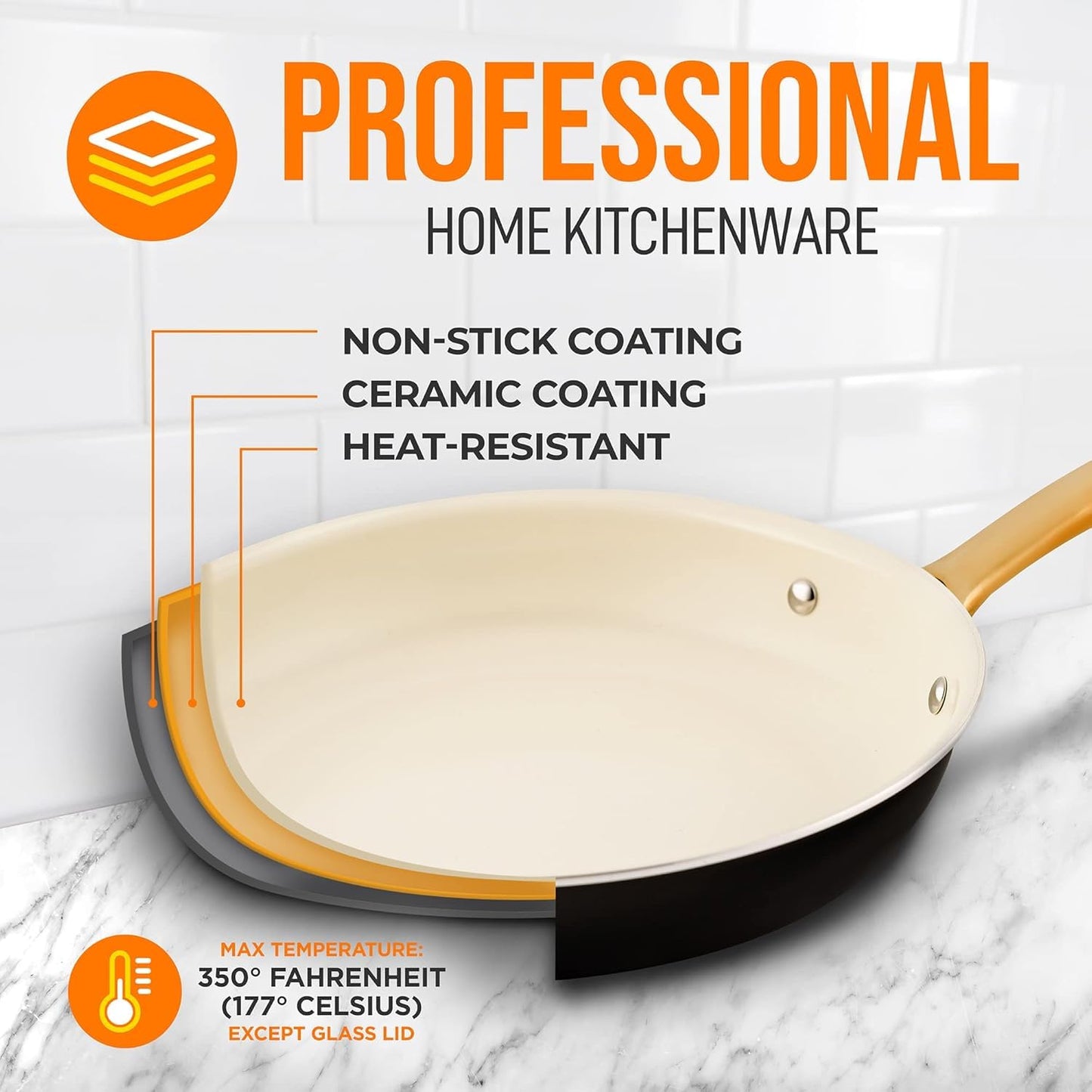 Medium Nonstick Ceramic Frying Pan with Lid (10" Frying Pan)