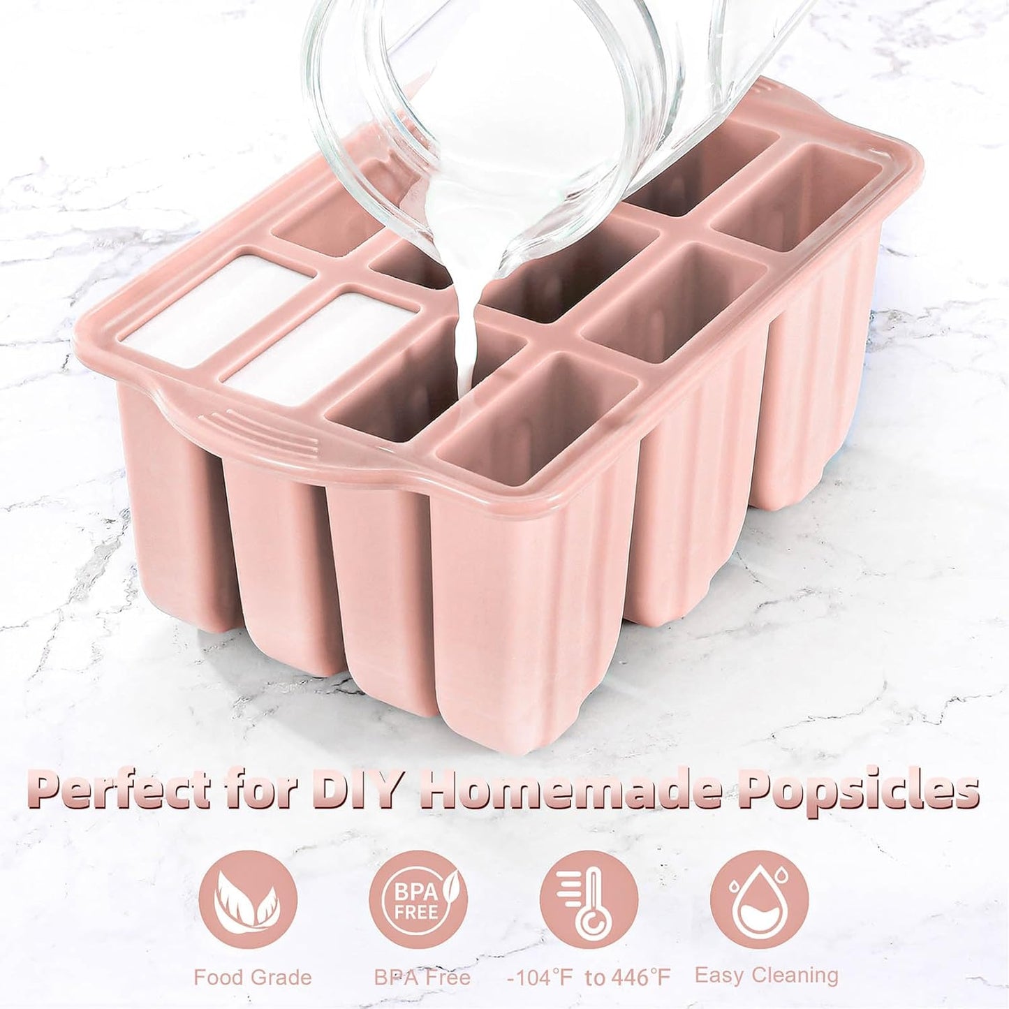 Silicone Popsicles Molds,Ice Pop Cream Mold Set Homemade Toddler Popsicle Maker For Kids Para Paletas De Helado Kulfi BPA Free, with 50 Sticks, 50 Bags,50 wire Ties (Pink)