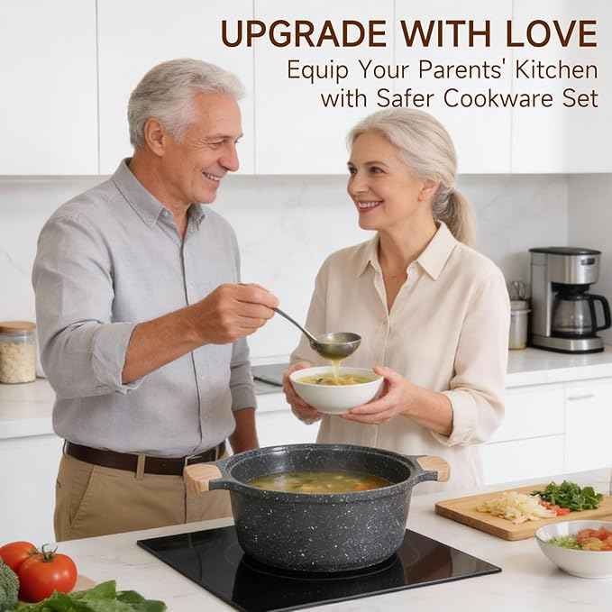 JEETEE 36Pcs Pots and Pans Set Non Stick, Cookware Set Non toxic Kitchen Healthy Induction Cooking Set W/Griddle, Sauté Pan, Baking Trays & Pancake Rake (PFOA, PFAS Free)