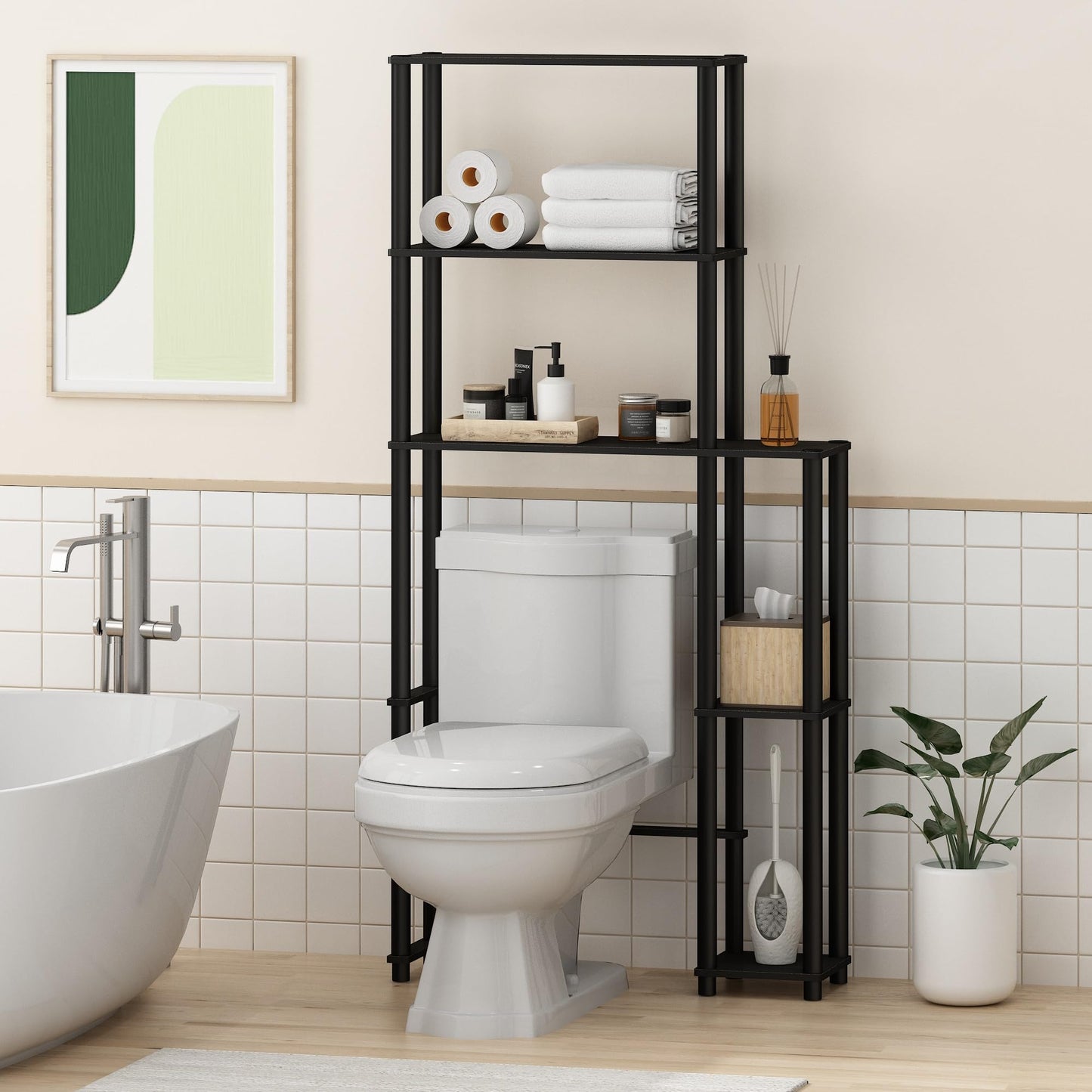 Turn-N-Tube Over The Toilet Storage, 5 Shelves Bathroom Organizer Space Saver Rack, Espresso/Black (Espresso/Black / Side Rack)