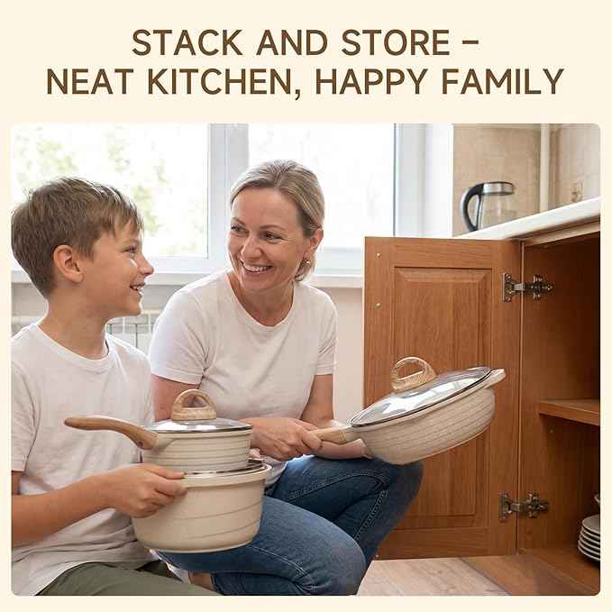 JEETEE 23pcs Pots and Pans Set Non Stick, White Cookware Sets for Kitchen, w/Frying Pans, Saucepans, Sauté & Griddle & Crepe Pan, Induction Cooking Pots (PFOA/PFAS Free)