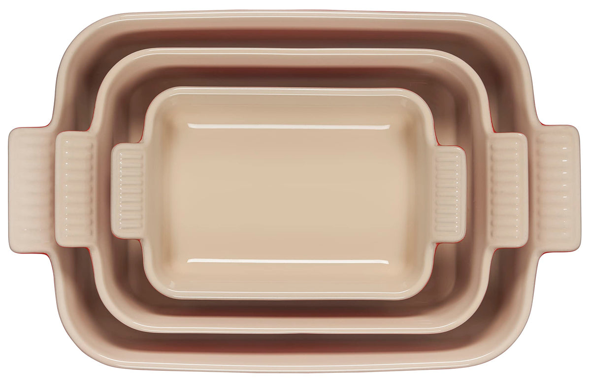 Stoneware Heritage Rectangular Baking Dish (3-Piece Dish Set / Cerise)