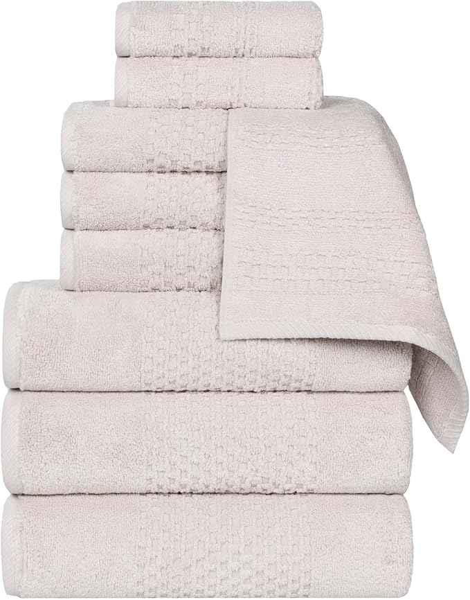 Superior Playa Zero Twist Cotton Medium Weight Towels, for Guest Bath, Bathroom, Shower, Spa, Plush, Quick Dry, Ultra-Soft Towels, Bath Essentials, Waffle Textured, 9 Piece Assorted Towel Set, Silver