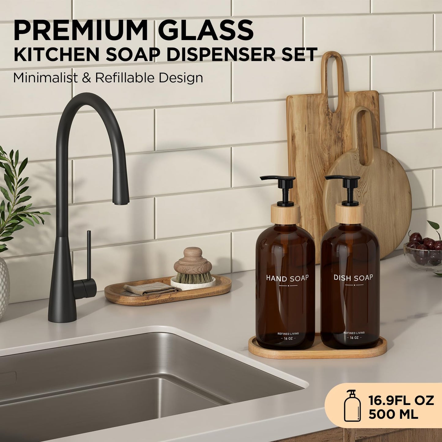 Hand and Dish Soap Dispenser Set (Hand Dish (Amber))