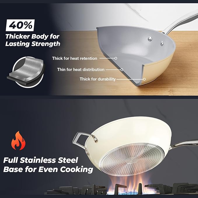 PekGema 16 Pcs Ceramic Cookware Sets, Pots and Pans Set Nonstick, Non Toxic Healthy Non stick Kitchen Cooking Set, PFAS PTFE PFOA FREE, Stay-Cool Handle,Dishwasher-Friendly,Oven-Safe