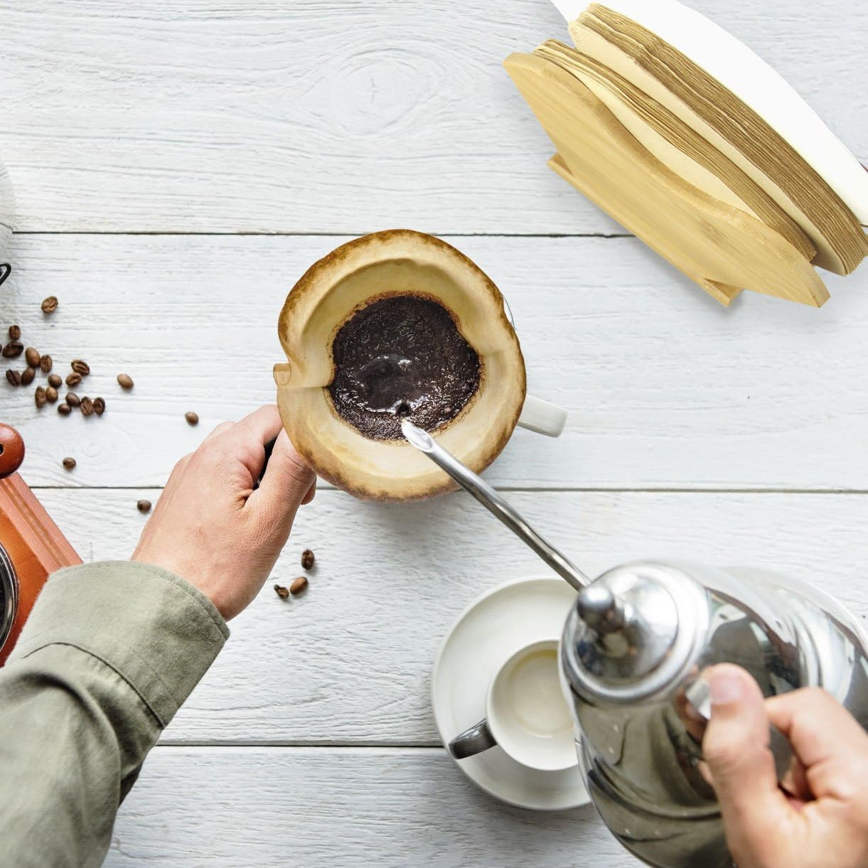 Unibene Bamboo Coffee Filter Holder, Renewable Stand Container Dispenser Rack Shelf for Square Cone-shaped and Flat-bottomed Pour Over Paper Filters