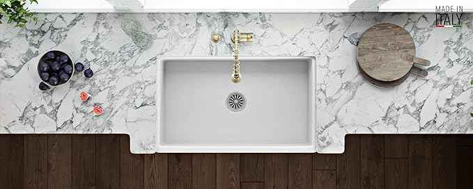 Ruvati 33 x 20 inch Fireclay Reversible Farmhouse Sink - Apron-Front Single Bowl Kitchen Sink - Resistant to High Temperatures - White - Made in ITALY - RVL2300WH