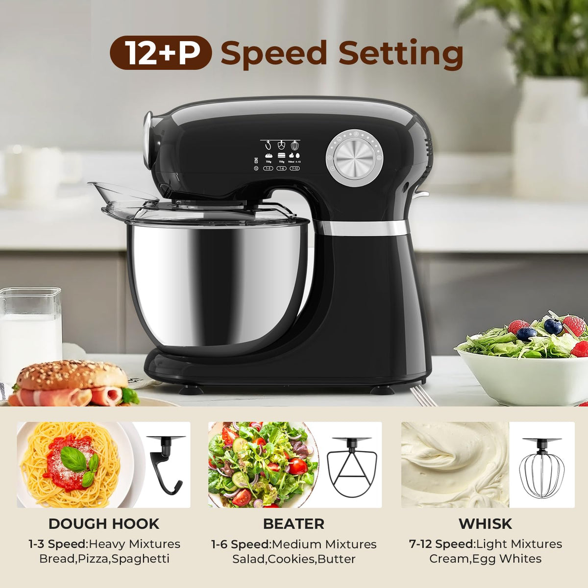 5.3 Quart Electric Stand Mixer With 12 Speed (BLACK-NEW / 5.3 quart)