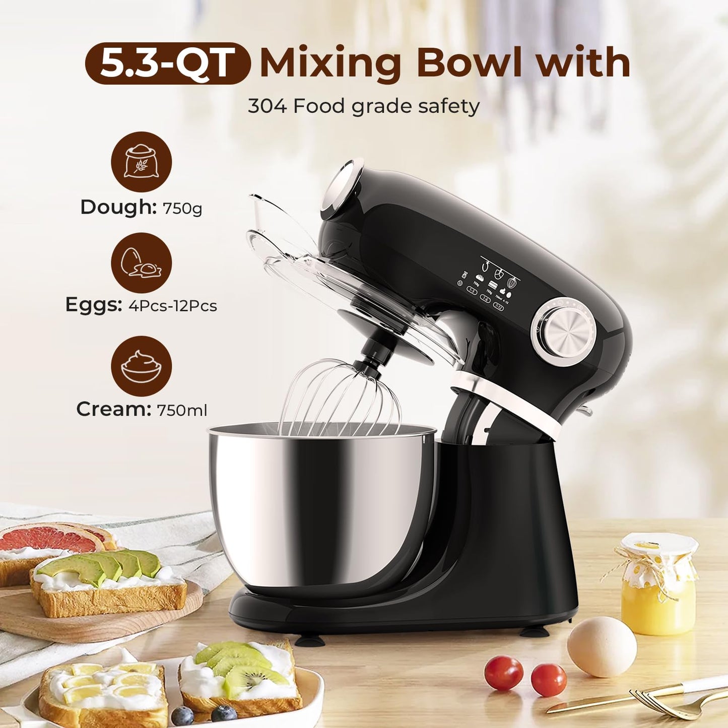 5.3 Quart Electric Stand Mixer With 12 Speed (BLACK-NEW / 5.3 quart)