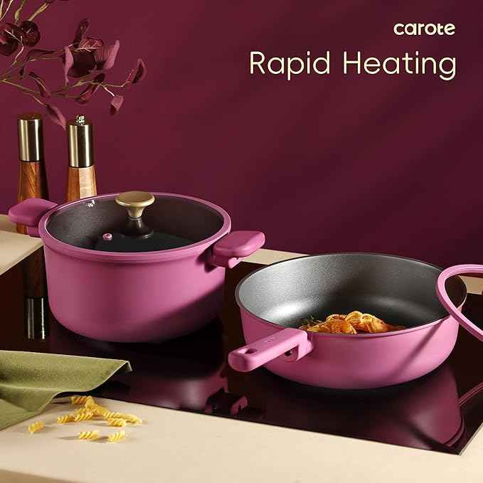 CAROTE Non Stick Pots and Pans Set, Cookware Sets Nonstick, Kitchen Cooking Set with Stay-Cool Handles,with Silicone Tools and Pot Protectors,16 Piece