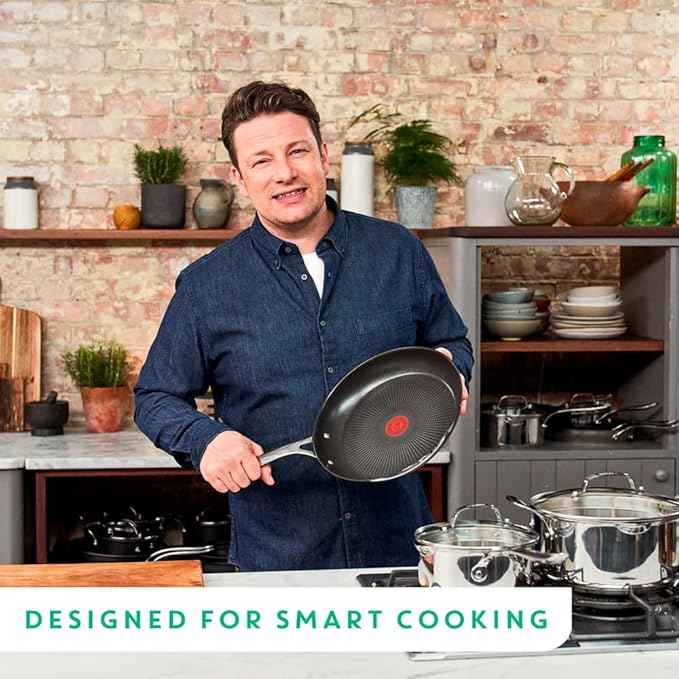 T-Fal x Jamie Oliver Nonstick Coated Stainless Steel Pans 9.5" & 11", Induction Compatible, Oven Safe up to 500°F, Chef's Stainless Steel Skillet, Frying Pan, Silver