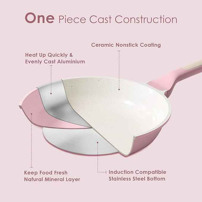 SENSARTE Nonstick Ceramic Cookware Set Large 13-Piece, Healthy Pots and Pans Set Dishwasher Safe, Non-toxic Kitchen Cooking Set with Stay-Cool Handles, Induction Compatible, PFAS Free, Pink