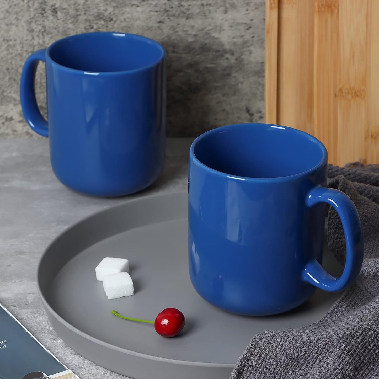 Smilatte 20 OZ Large Coffee Mug, M016 Plain Ceramic Boss Big Tea Cup with Handle for Dad Men, Set of 2, Blue
