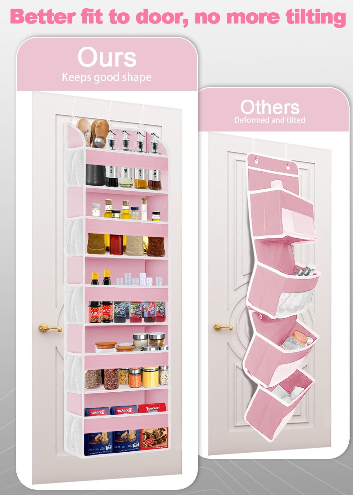 2 Pack Over the Door Storage Organizer with 5 Large Pockets (2 Pack / Pink)
