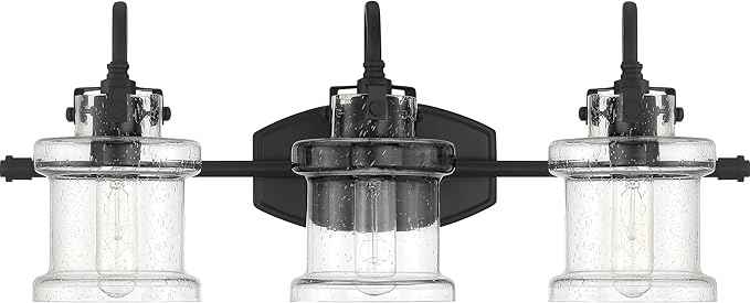 Quoizel Danbury Bath Vanity Lights, 24 Inch 3-Light Earth Black Vintage-Inspired Bathroom Lighting Fixtures Over Mirror, 100W, Clear Seedy Glass, Wall Mount Light for Bathrooms, Kitchen or Hallway