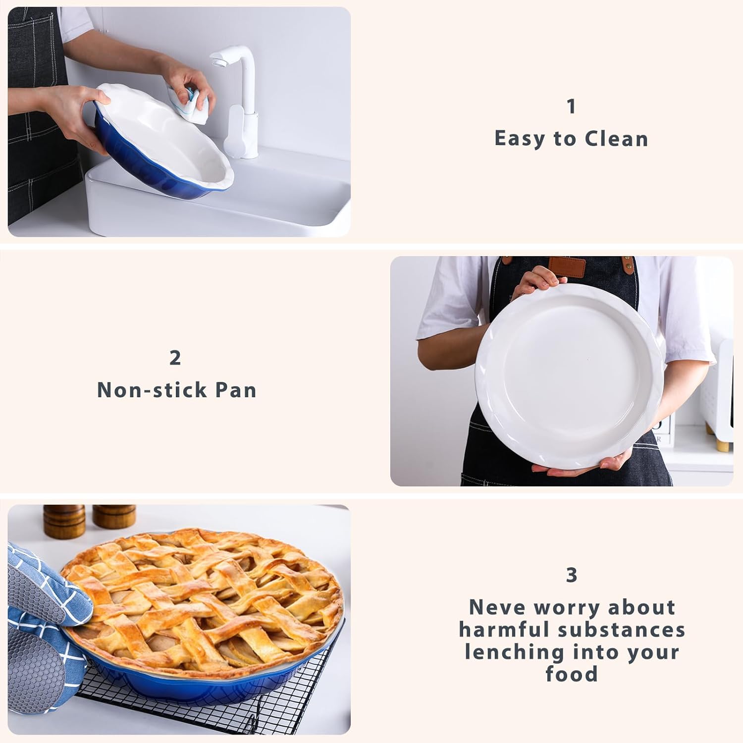 Lareina Ceramic 9 Inch Deep Dish Pie Pans, Set of 2, Blue, Non-Stick, Oven & Dishwasher Safe, Ideal for Baking Pies, Quiches, Cakes - HomeSpice