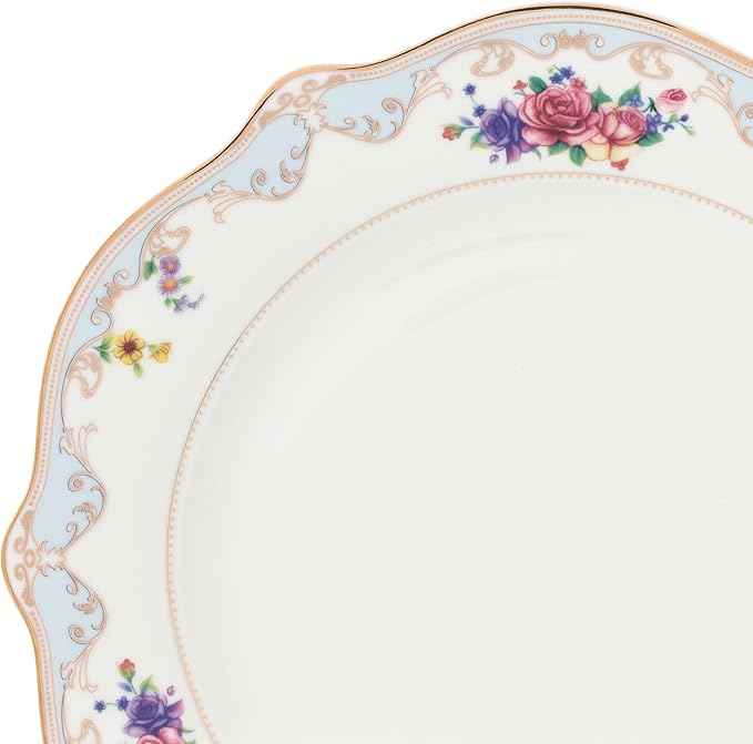 Joseph Sedgh Collection "Romantic Bloom" 57-Piece Bone China Dinnerware Set, Service for 8, Floral with Blue and Gold Trim