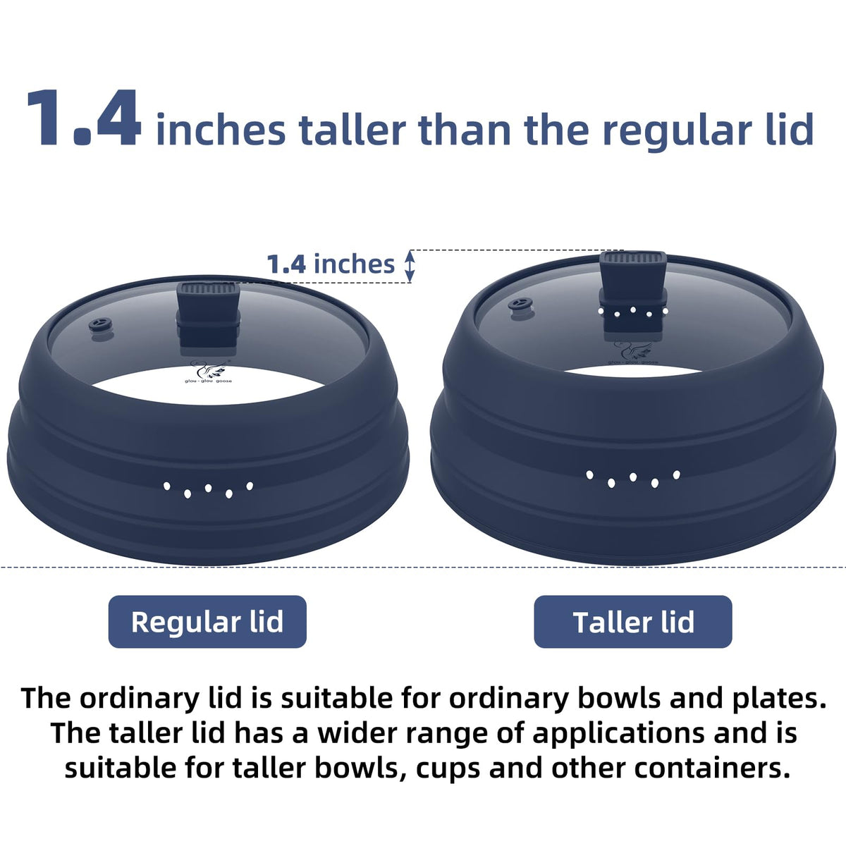 Microwave Splatter Cover Glass Cover Guard Lid with Collapsible Silicone for Food Pot Plate Cover 11.8 inch Dark Blue (DARK BLUE / 11.8 inch)