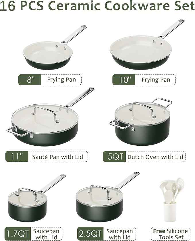 Pots and Pans Set - Nonstick Creamic Kitchen Cookware Sets Non Toxic Cookware Set With Dutch Oven, Frying Pan, Saucepan, Sauté Pan, Cooking Utensils Set, Pots and Pans for Cooking Set Gifts