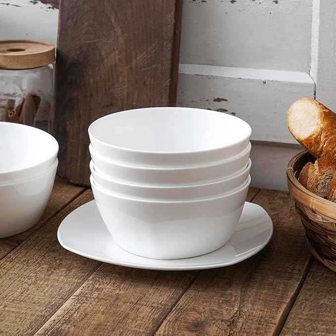 Stone Lain Bone China Soft Square 16 Piece Dinnerware Set, White