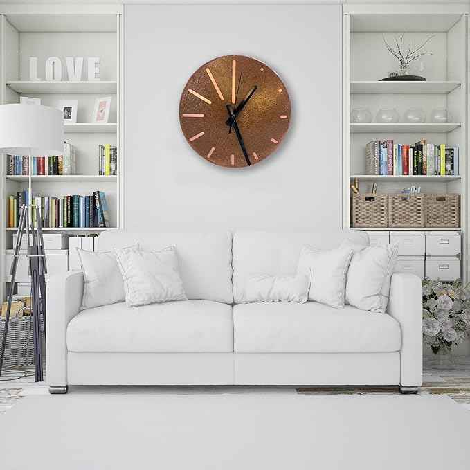 Handmade Pure Copper Wall Clock for Home Decoration, Decor Clock for Living Room, Bedroom and Kitchen, Rustic Decorative Mural Clock Art for Farmhouse (Lines of Time, 17.7)