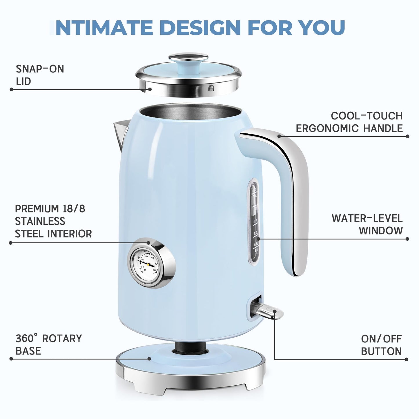 57oz Electric Kettle with Thermometer (Blue)