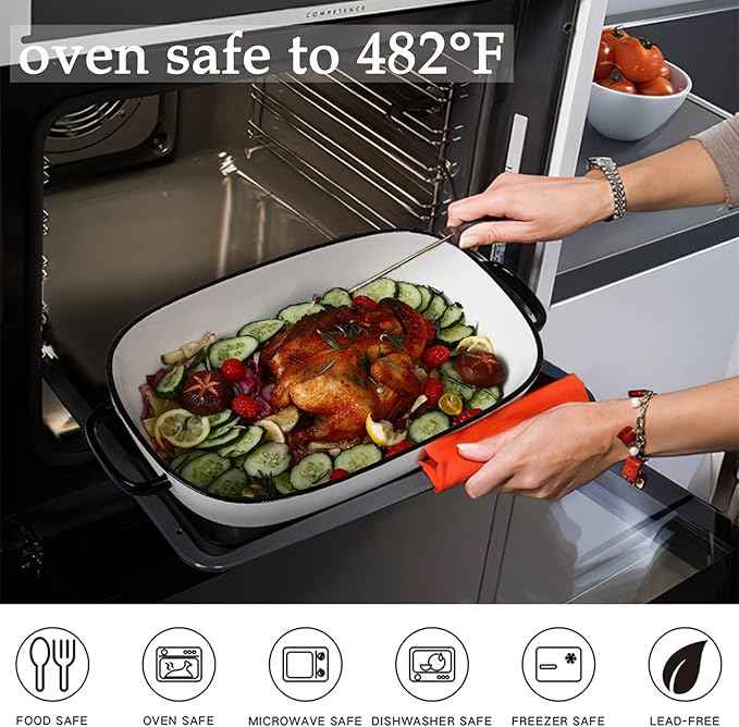 6 Quart Large Rectangular Baking Dish, 16x11 Inches Ceramic Baking Pan Casserole Dish for Cooking,Kitchen and Daily Use, Safe for Oven Microwave Refrigerator Disinfection Cabinet and Dishwasher,White