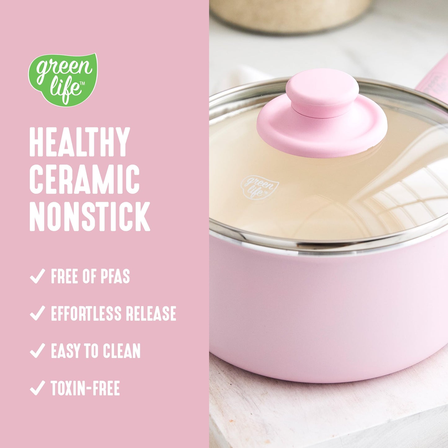 2.5QT Ceramic Nonstick Saucepan with Glass Lid