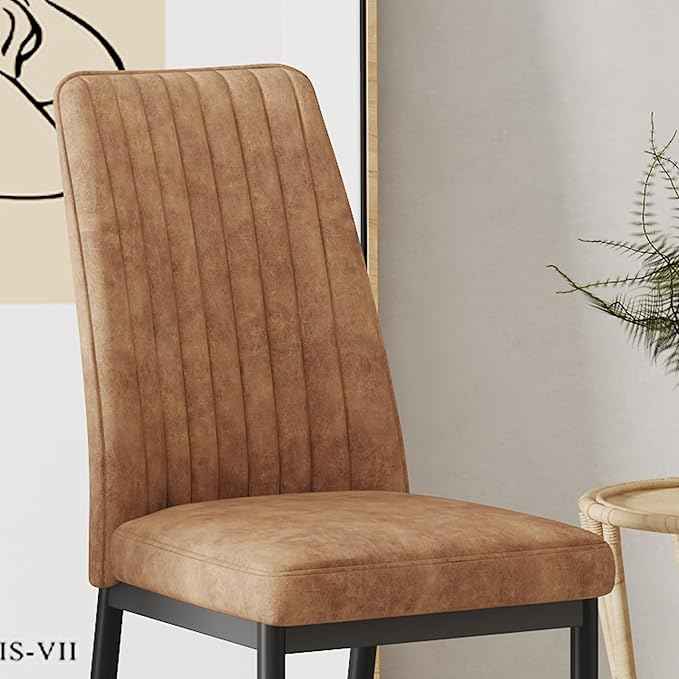 Modern Dining Chairs Set of 8 Kitchen Chairs Set Leathaire Fabric Chair with Metal Leg High Back Upholstered Chair for Dinner Room, Waiting Room(Set of 8, Brown Chair), Onesize