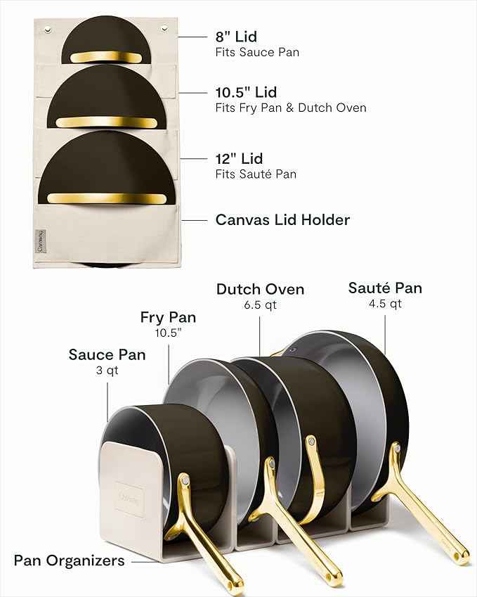 Caraway Non-stick Ceramic Cookware Set (12 Piece) Pots, Pans, Lids and Kitchen Storage - PFAS & PFOA Free - Oven Safe Pan Set & Compatible with All Stovetops - Black
