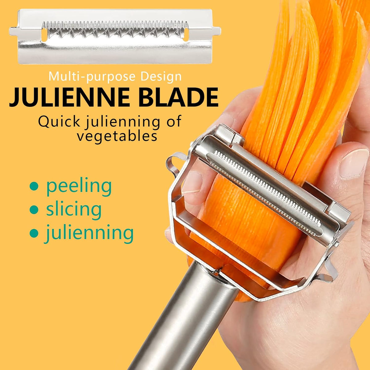 Stainless Steel Peeler Julienne Cutter Slicer for Carrot Potato Melon Vegetable and Fruit with Cleaning Brush - HomeSpice