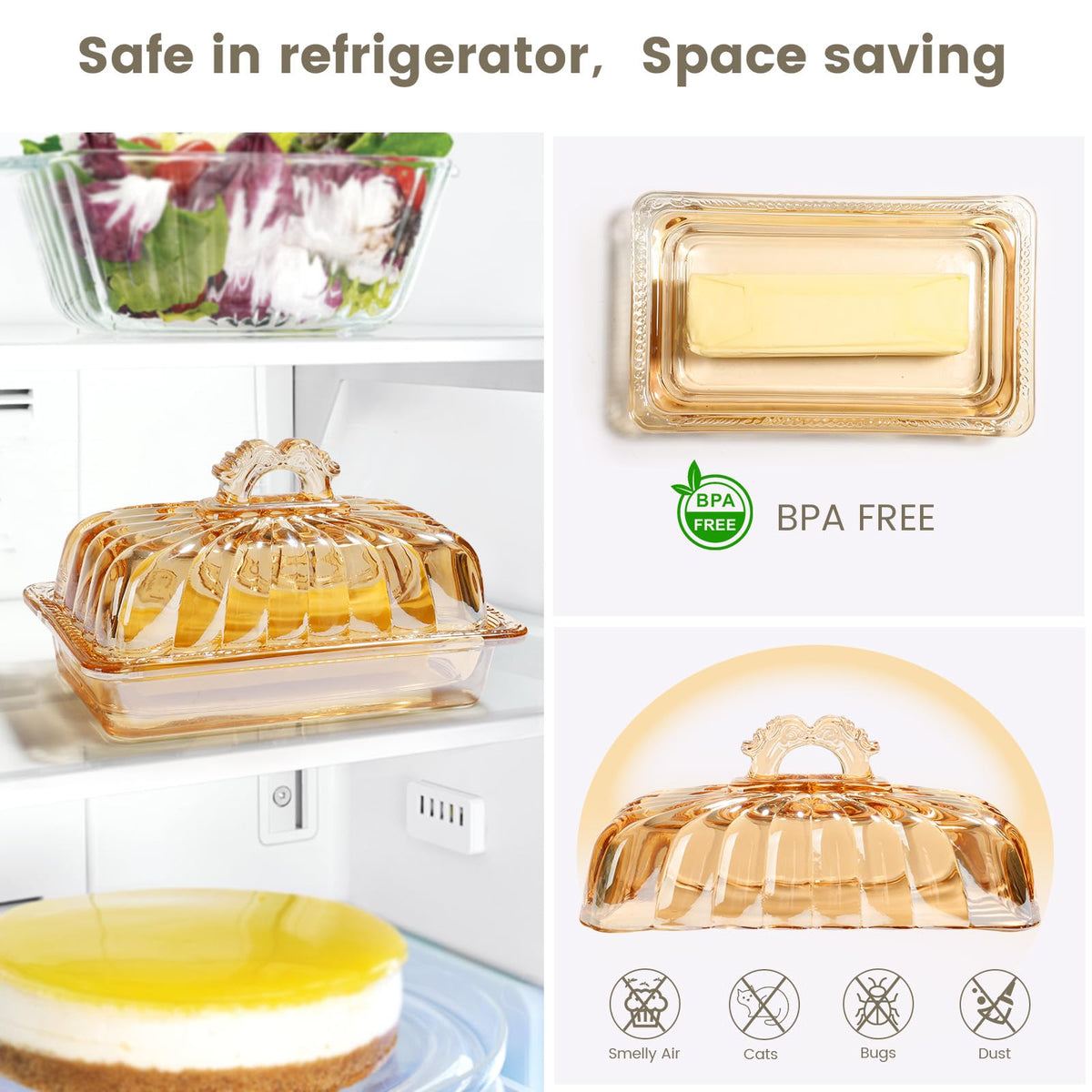 Vintage Fancy Amber Glass Butter Dish with Arch Handle Lid (Amber-4 / Butter Dish)